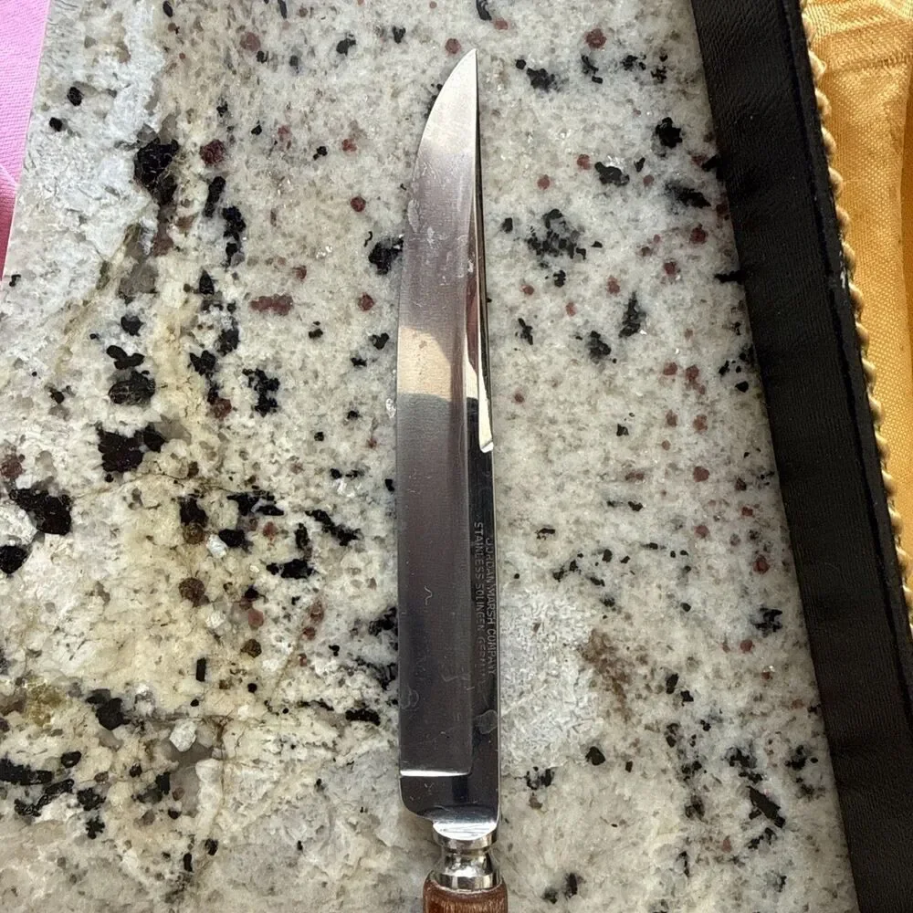 Jordan Marsh Co Germany Stainless Set of 6 VTG Steak Knives Teak Handle
